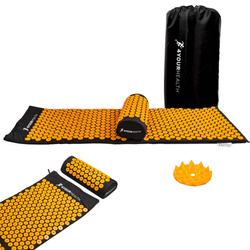 Mata do akupresury z kolcami + poduszka czarno-pomarańczowa 120cm x 40cm