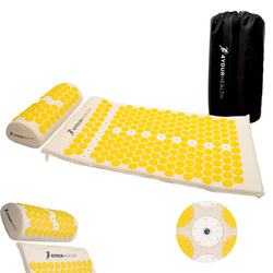 Mata do akupresury z poduszką zdrowotna beżowo - żółta 72cm x 42cm