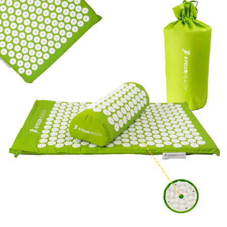 Mata do akupresury z poduszką zdrowotna zielono - biała 64cm x 40cm